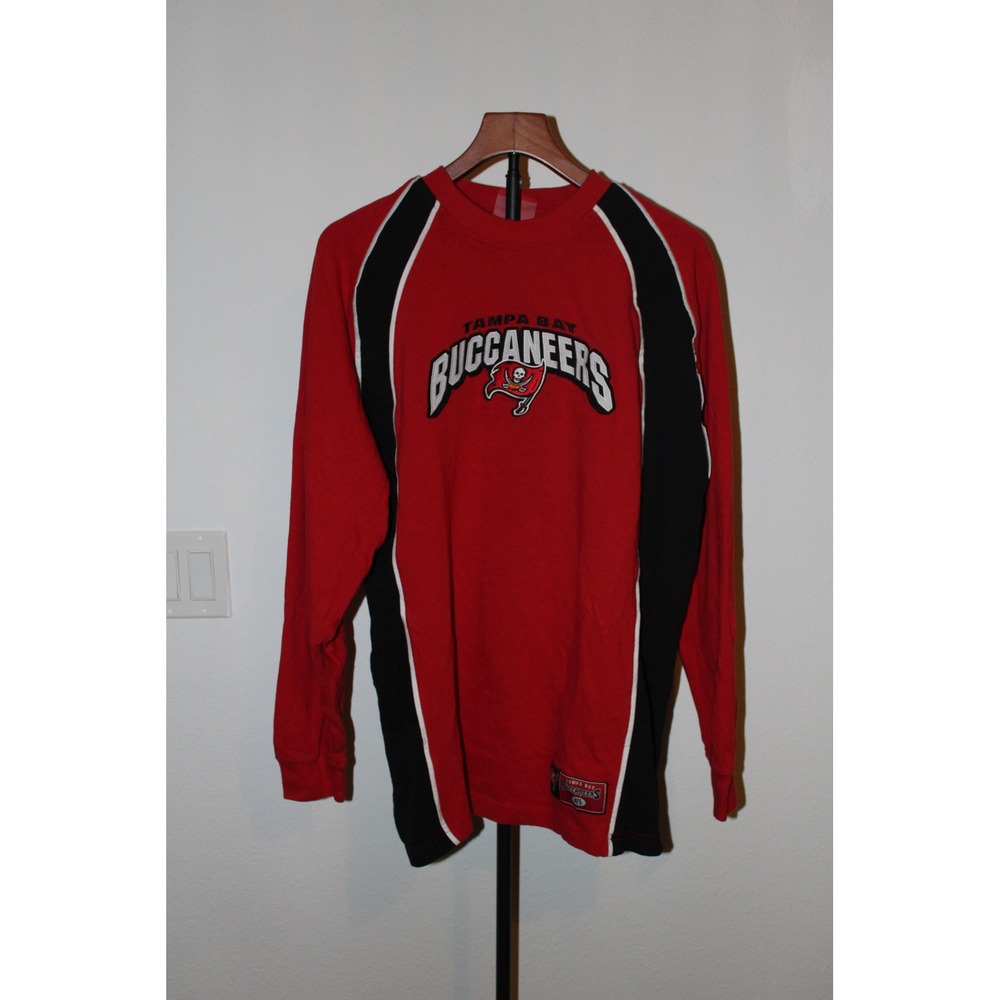 VTG Tampa Bay Buccaneers NFL Long Sleeve Shirt Red Black Large Colorblock